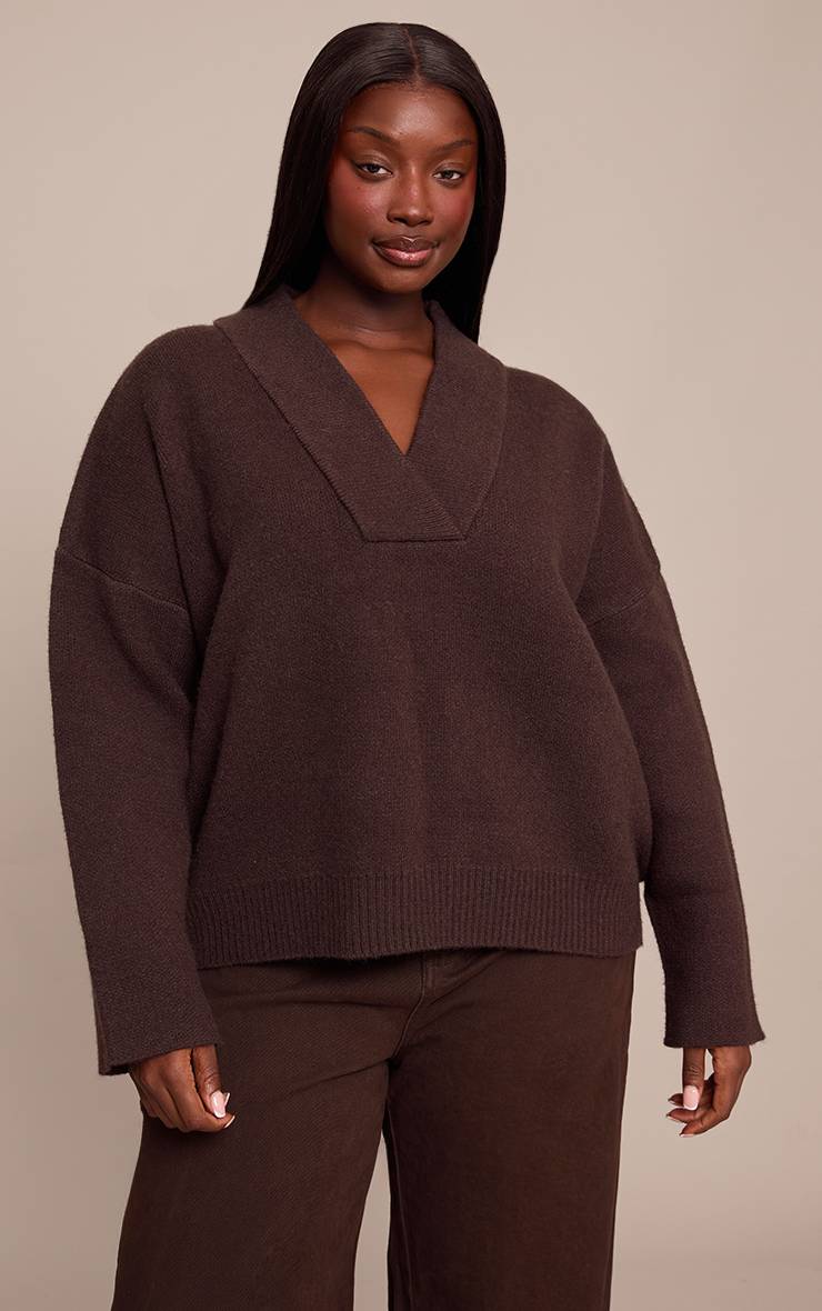 Chocolat Synthétiquell Col Châle Encolure V Profonde Coupe Ample Grande Taille