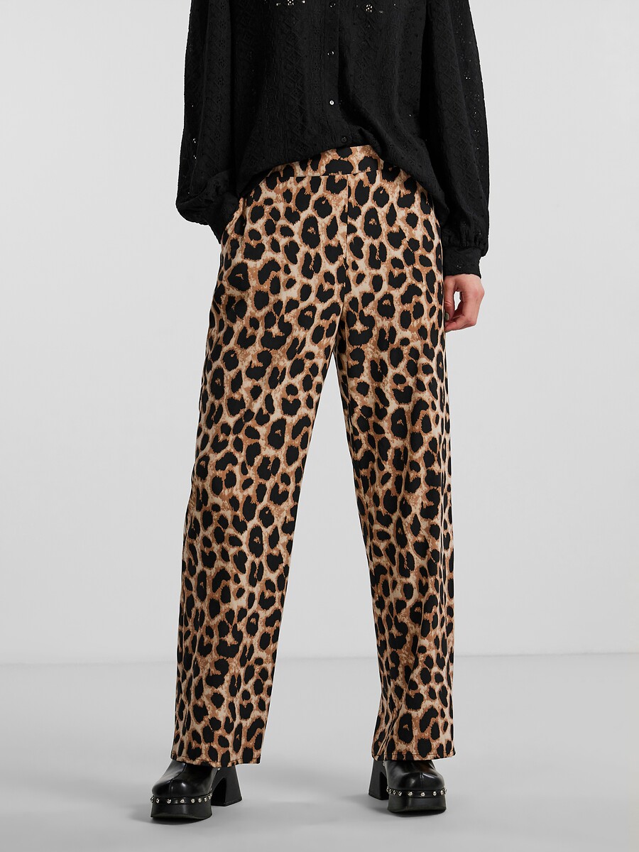 PEÇAS<br>Calças com estampa de leopardo, cintura alta