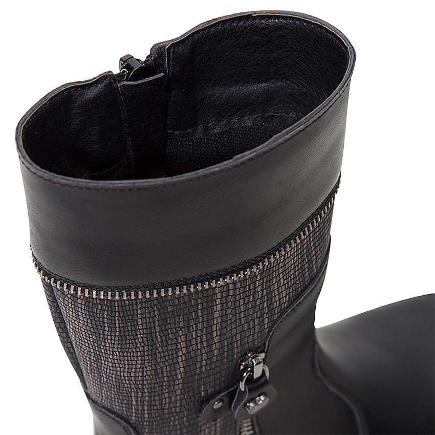 Bottes noires à zip et empiècement fantaisie