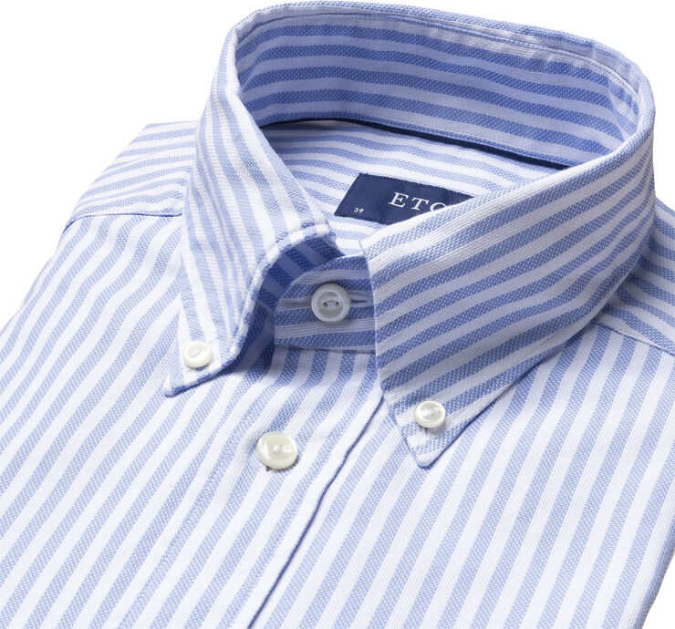 ETON Light Blue Striped Royal Oxford Shirt - Contemporary Fit Lyseblå