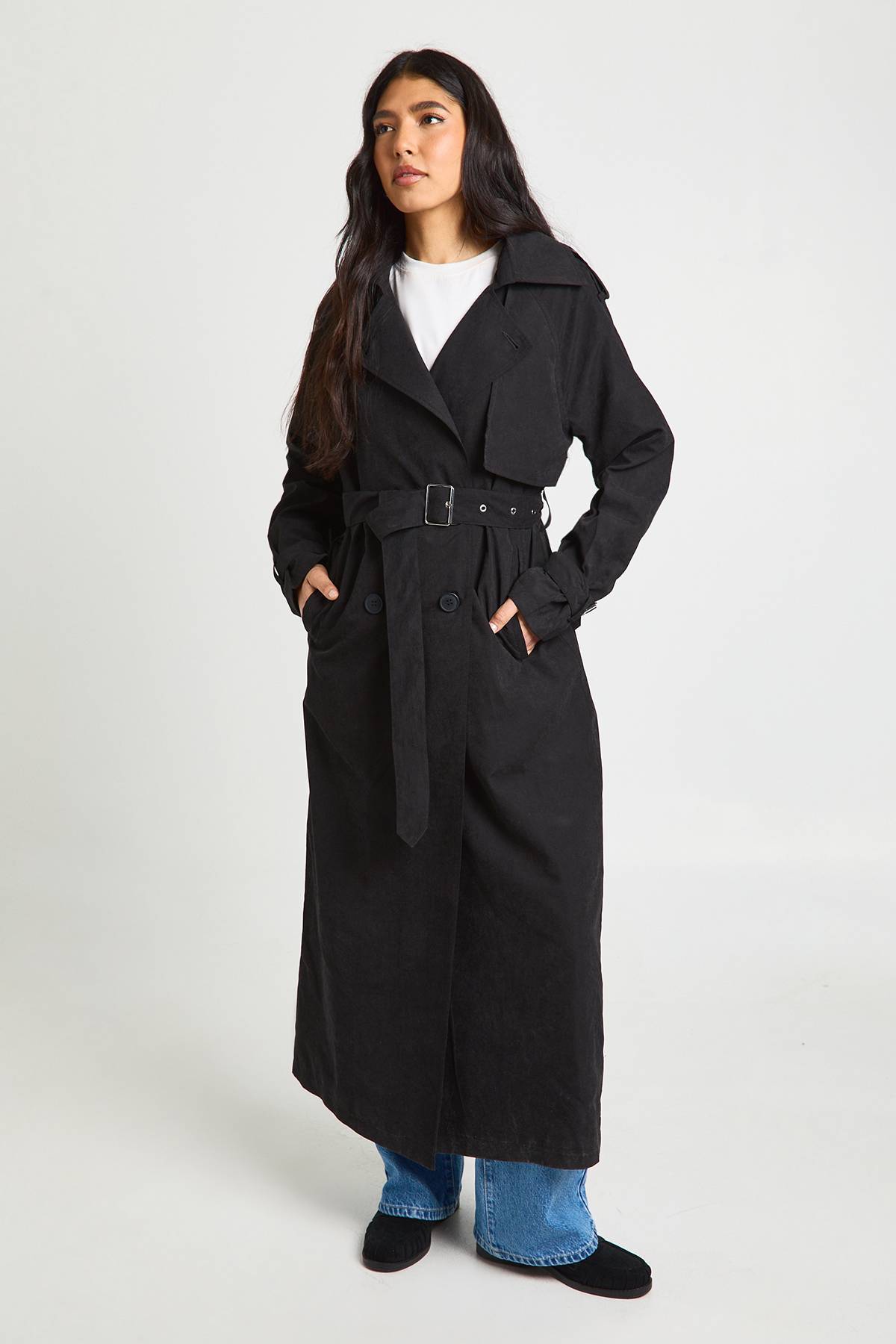 boohoo Trench-coat Long Oversize À Double Boutonnage Avec Finition Pêche
