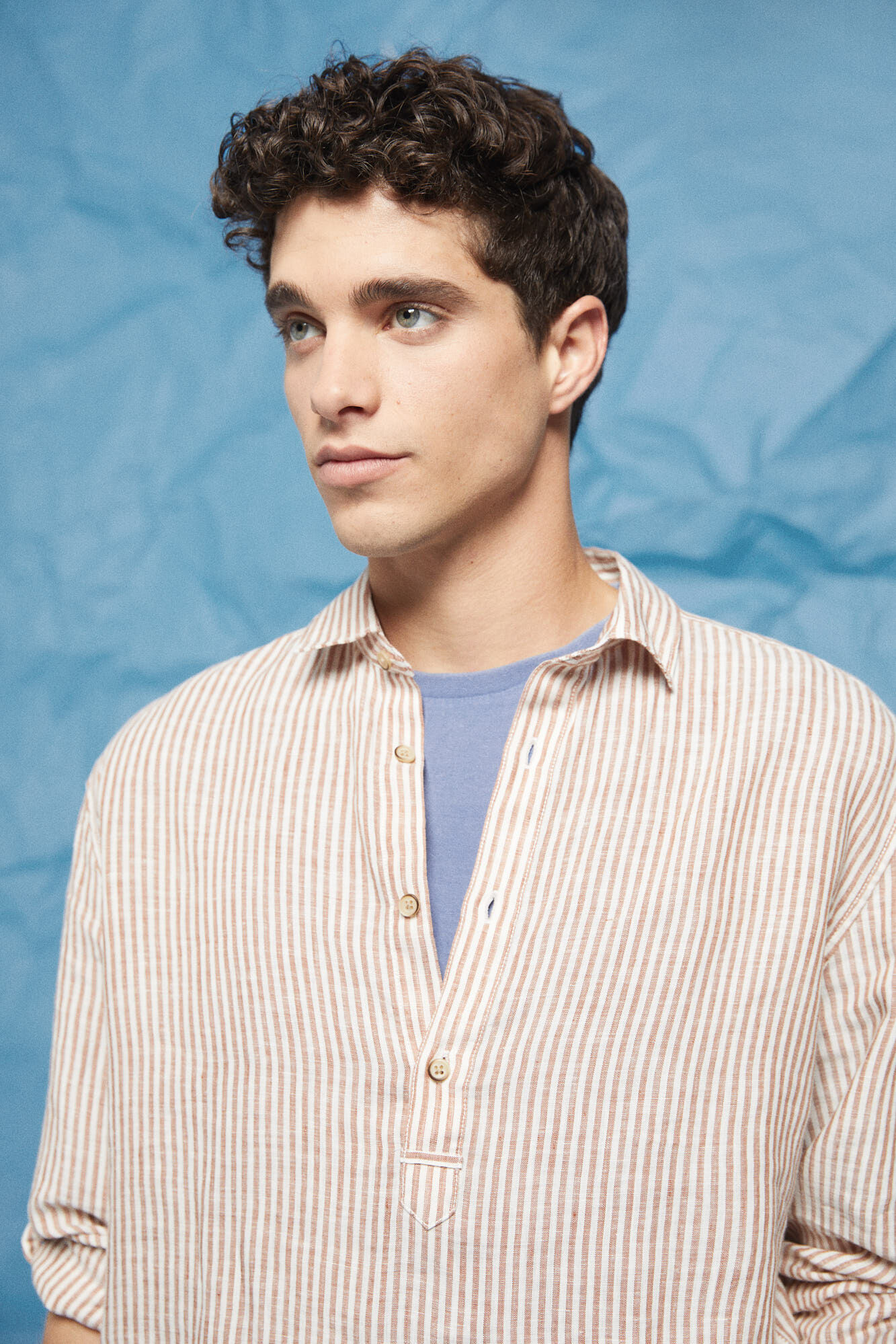 Camisa listrada de linho - marrom médio