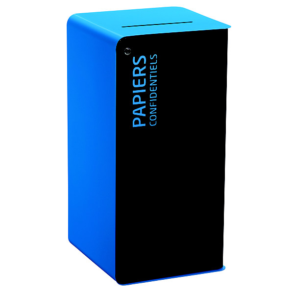 Borne de tri sélectif 40 L avec serrure - cubatri - gris manganese / bleu ciel 5015 - papiers confidentiels - fente securisee avec deflecteur + serrure cle plate