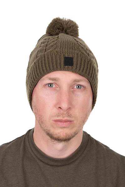Bonnet tricoté kaki à pompon Fox