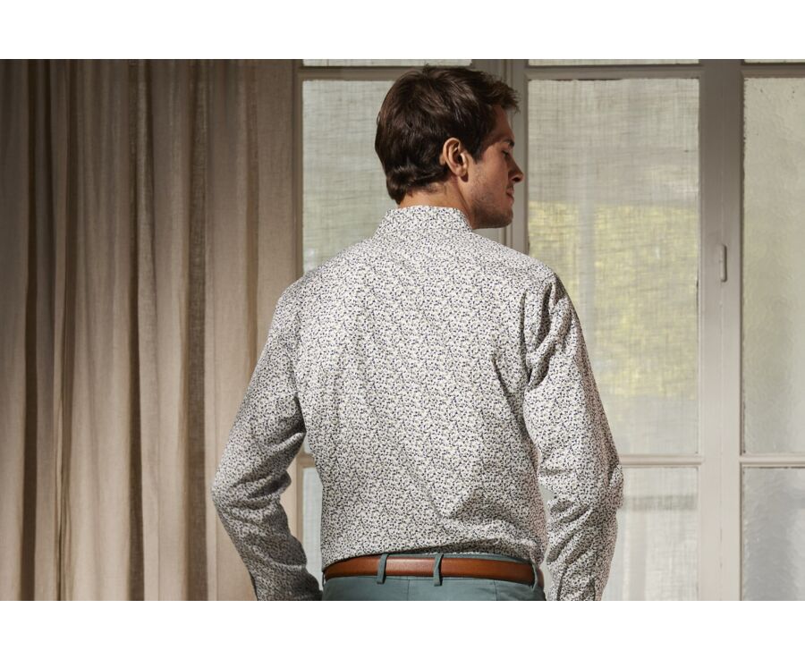 Chemise homme blanche à imprimé fleuri blanc et taupe - HÉMÉRIC