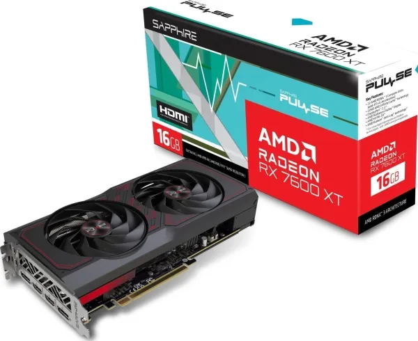 Sapphire Pulse Radeon RX 7600 XT 16GB - Grafikkort - Radeon RX 7600 XT - 16 GB GDDR6 - PCIe 4.0 x8 - 2 x HDMI, 2 x DisplayPort