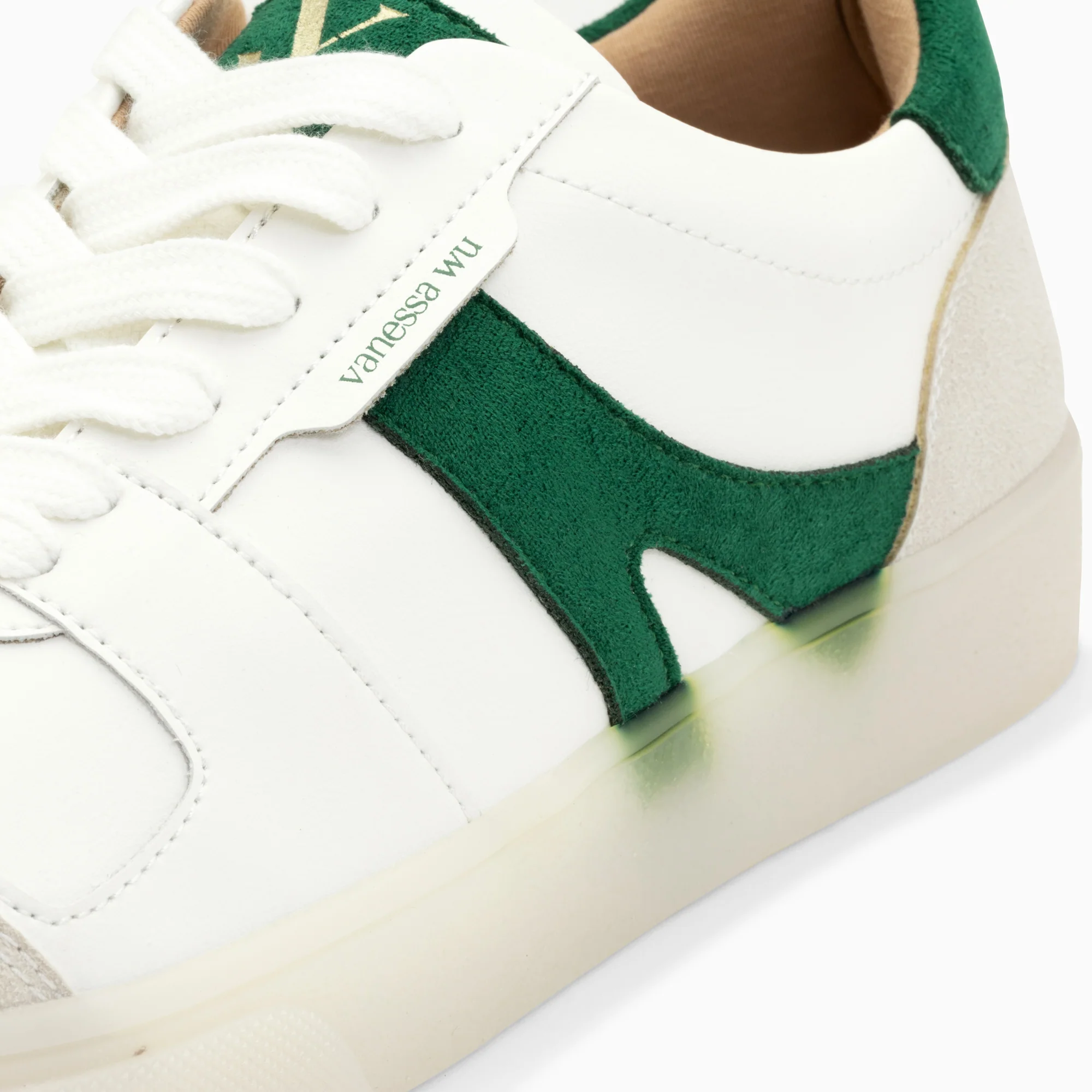 Sneakers-Baskets Sanae blanc et vert à semelle transparente