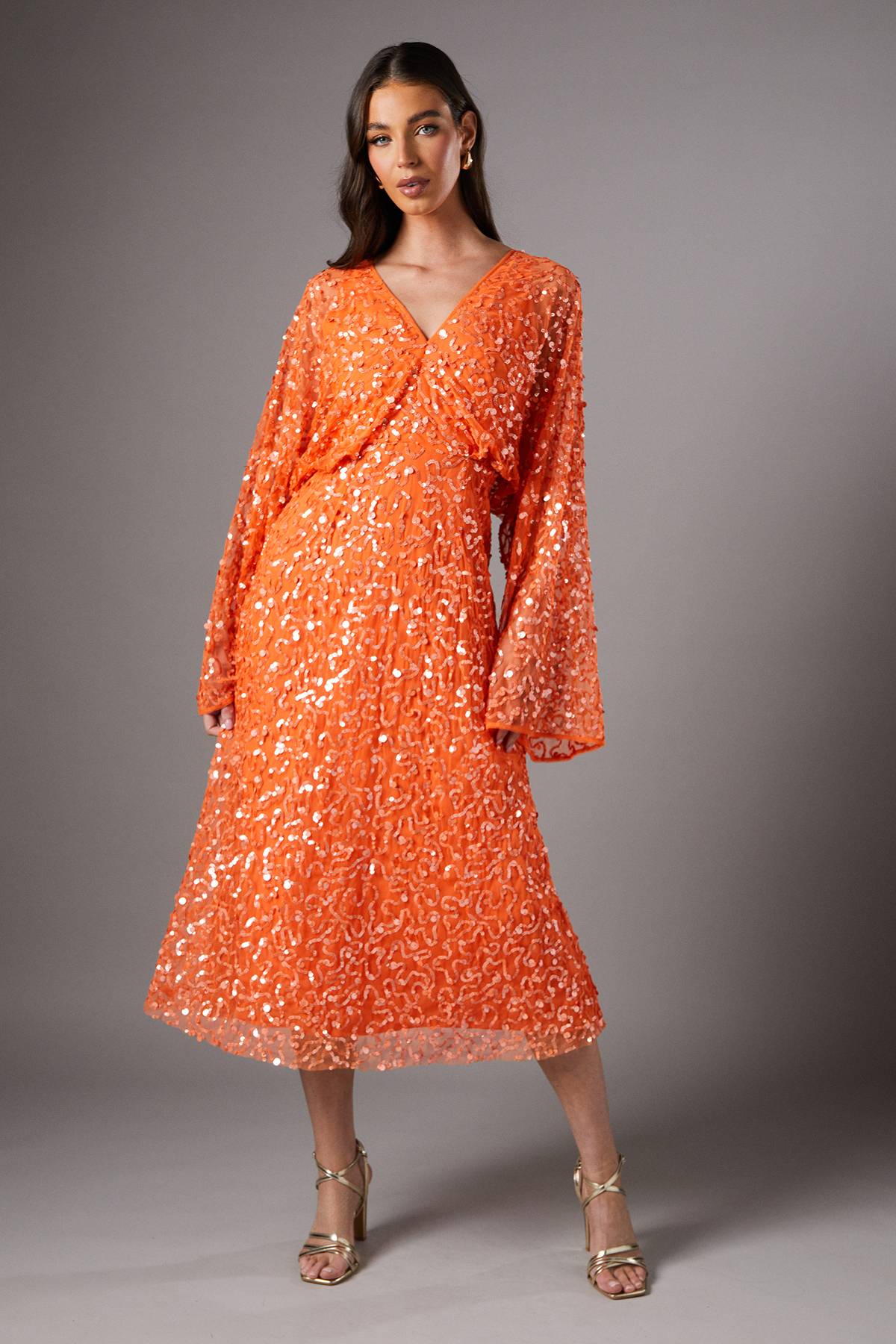 Coast Robe Midi à Paillettes avec Manches Chauve-souris