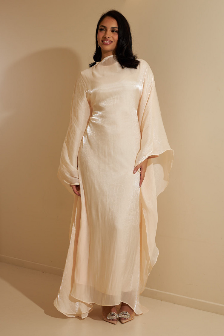 Ensemble 2 pièces robe + gilet à enfiler satiné beige