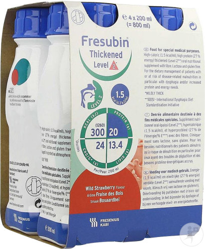 Fresubin Thickened Level 2 Boisson Arôme Fraise Des Bois Flacons 4x200ml