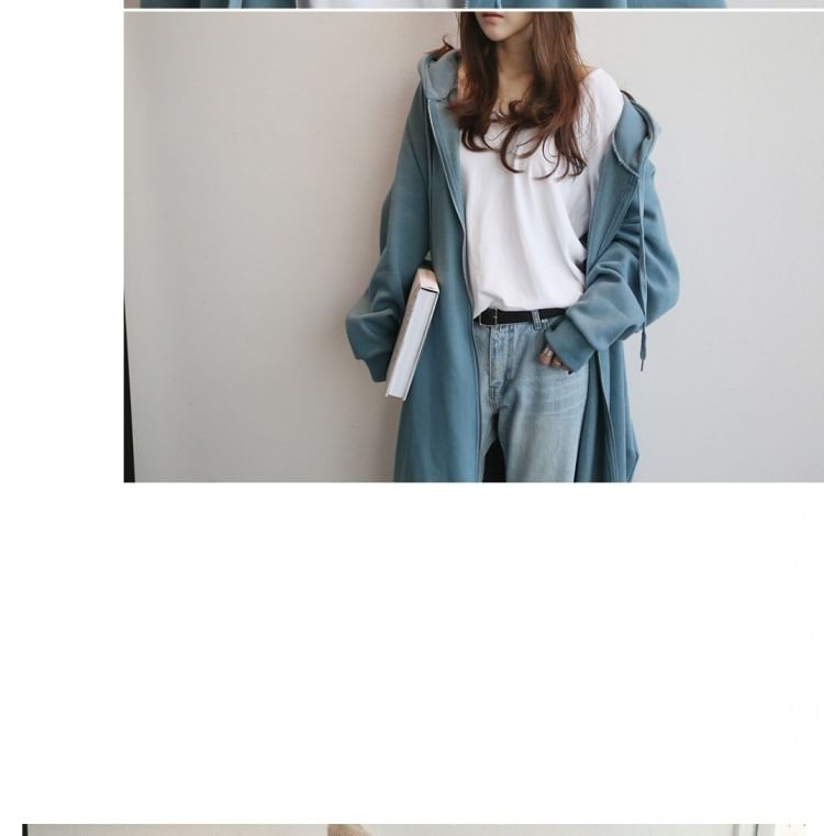 Rred - Lange hoodie met effen ritssluiting en ritssluiting
