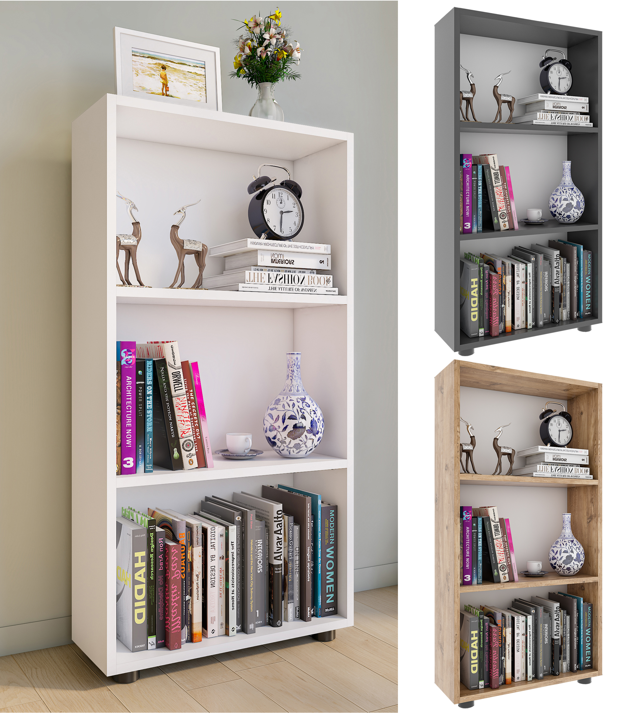 VCM Holz Aufbewahrung Stand Regal Bücherregal Deko Bücher Standregal Bulas 3 Fächer
