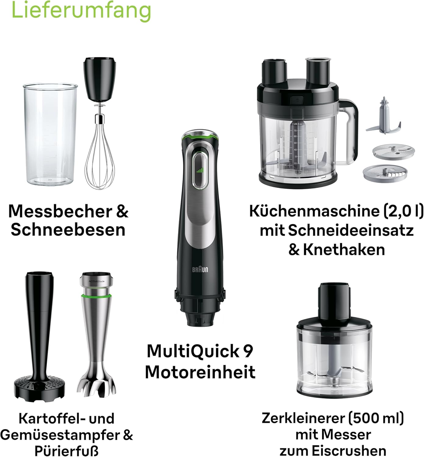 Braun MultiQuick 9 - Stabmixer mit SplashControl-Technologie, Präzise Geschwindigkeitsregelung, Active PowerDrive, 1,2L Küchenmaschine, Zerkleinerer, 600 ml Becher, 1200W, Schwarz (MQ9187XLI)
