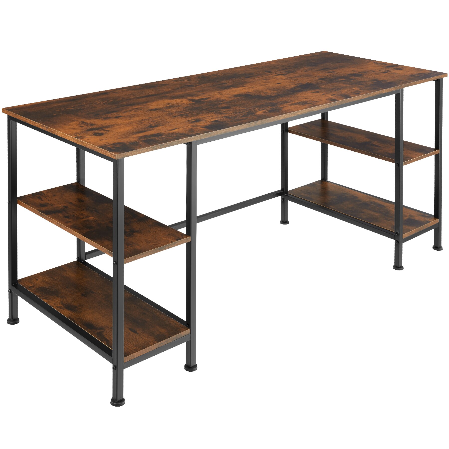 tectake® Computer-Schreibtisch, Industrial Style, 2 Seitenregale mit je 2 Ablagefächern, 137 x 55 x 75 cm