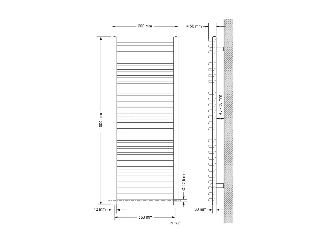 Radiateur de salle de bain Sahara Raccord latéral sèche-serviettes Anthracite 60x150cm