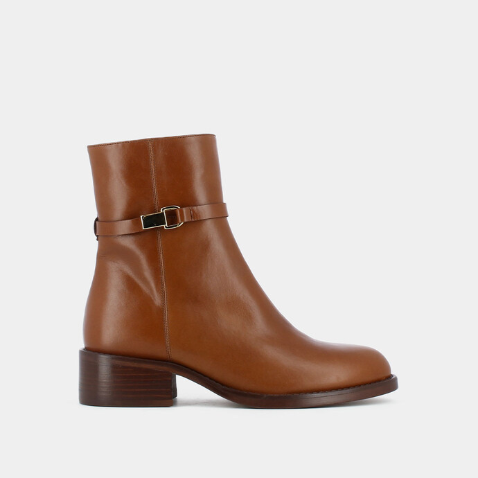 Bottines à boucle  en cuir cognac
