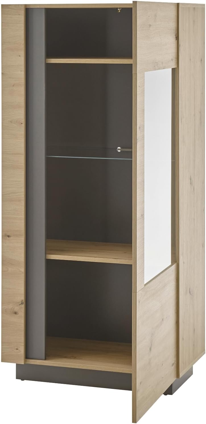 Wohnwand Schrankwand in Eiche Artisan und grau Graphit Wohnkombination 4-teilig Set 290 x 194 cm Louna (Set 1)