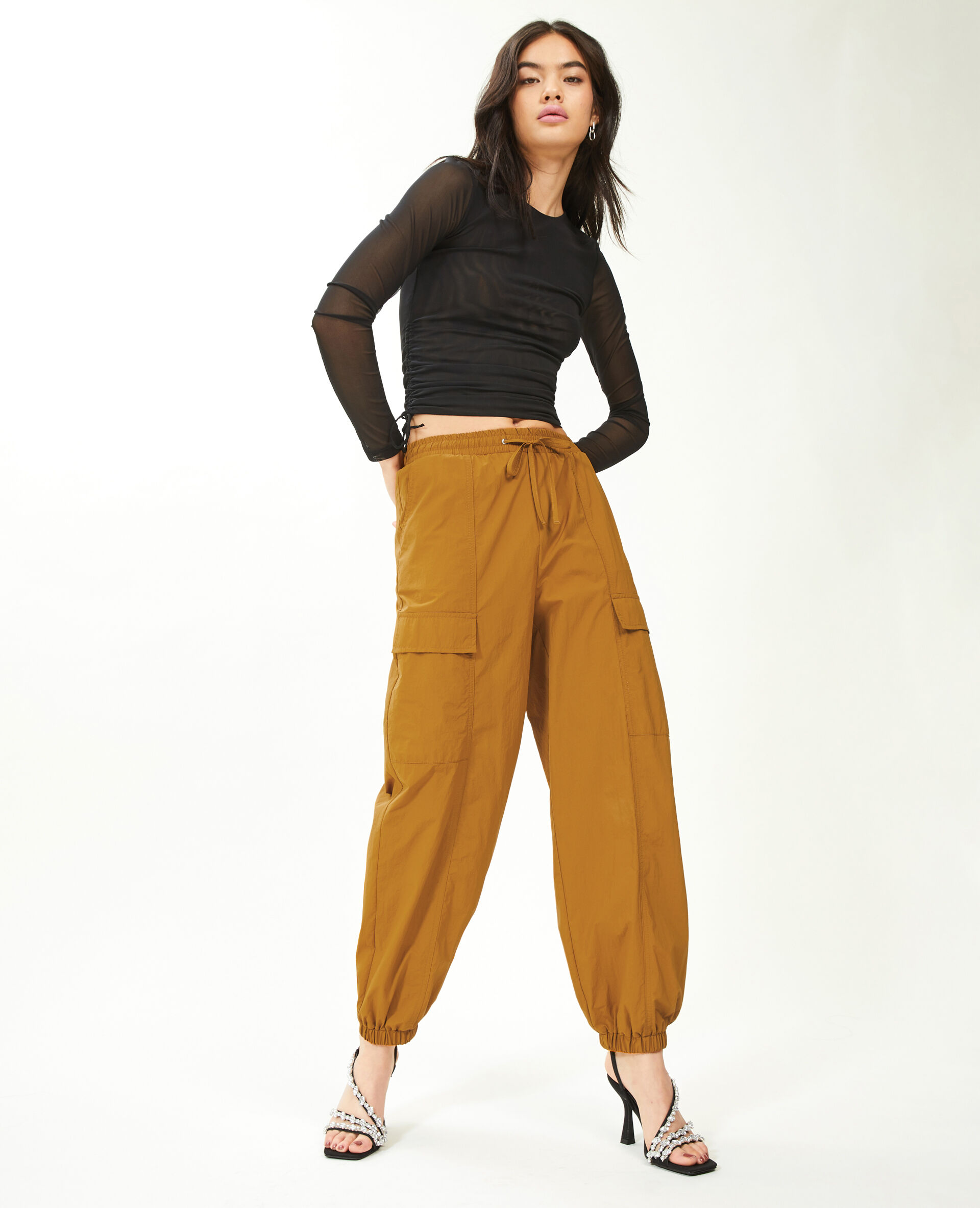 Pantalon parachute bas resserrés - Camel