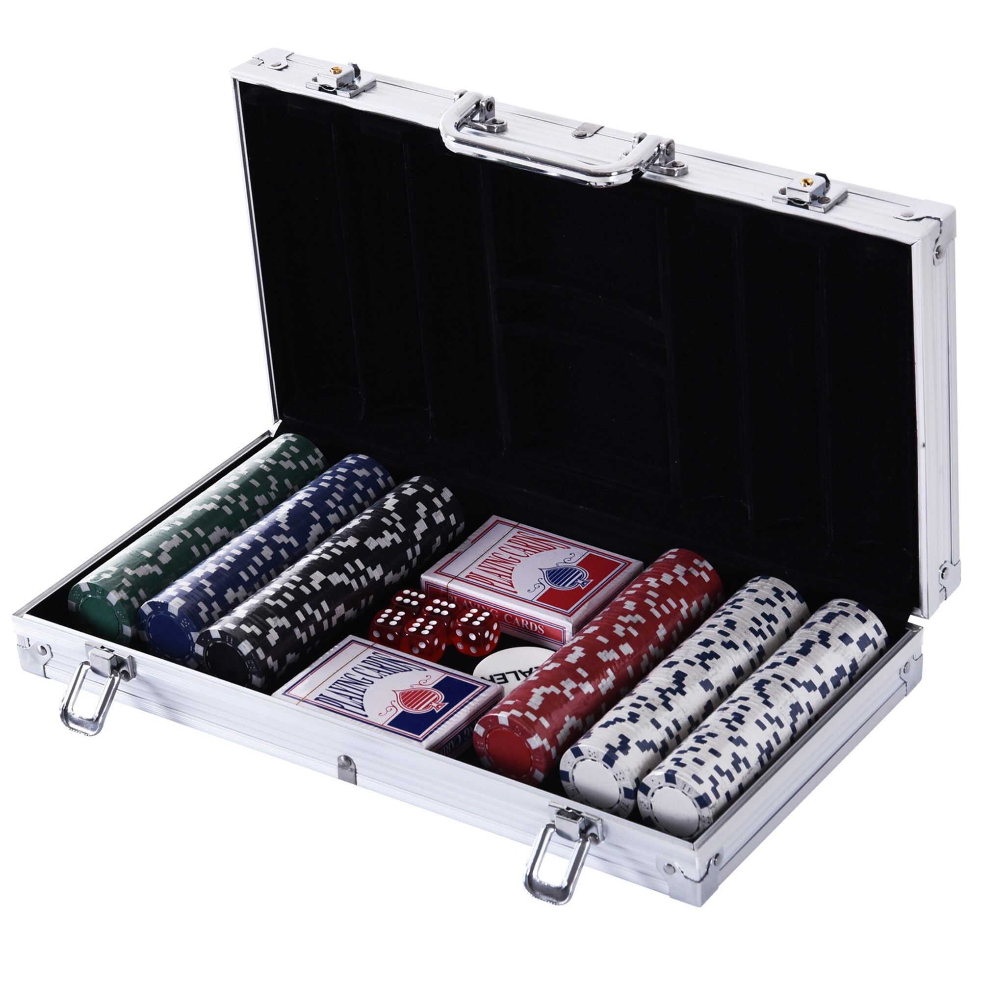 HOMCOM Pokerkoffer mit 300 Chips silber 38 x 20,5 x 6,5 cm (LxBxH)