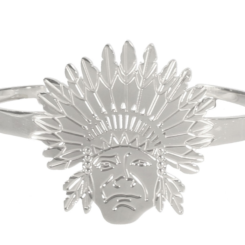 Bracelet Femme Jonc Chef Indien en Acier Argent