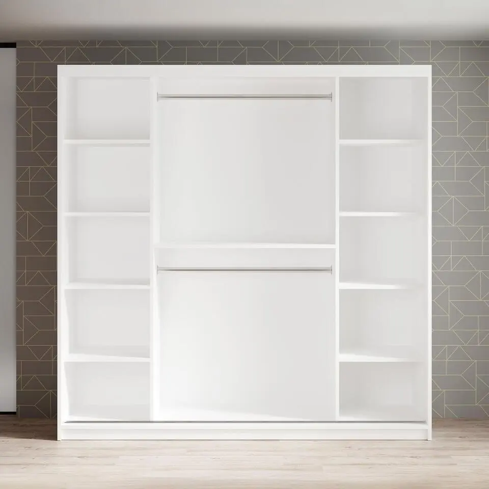Meubella - Kledingkast Marmer 2 - Wit - 200 cm - Met spiegel