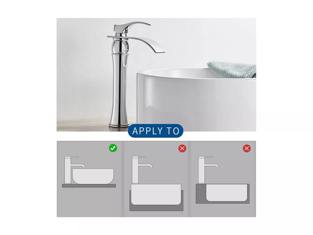 Mitigeur Lavabo Cascade Robinet Lavabo/Vasque Haute Bec Moocommand,Chromé+Bonde Lavabo Bonde Pop-up avec Trop-plein Automatique Universelle