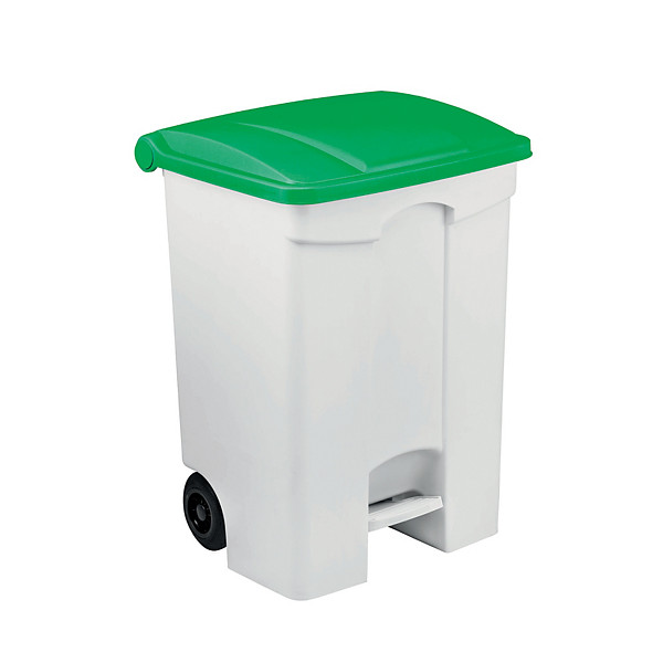 Conteneur mobile HACCP blanc à pédale 70 litres, couvercle vert