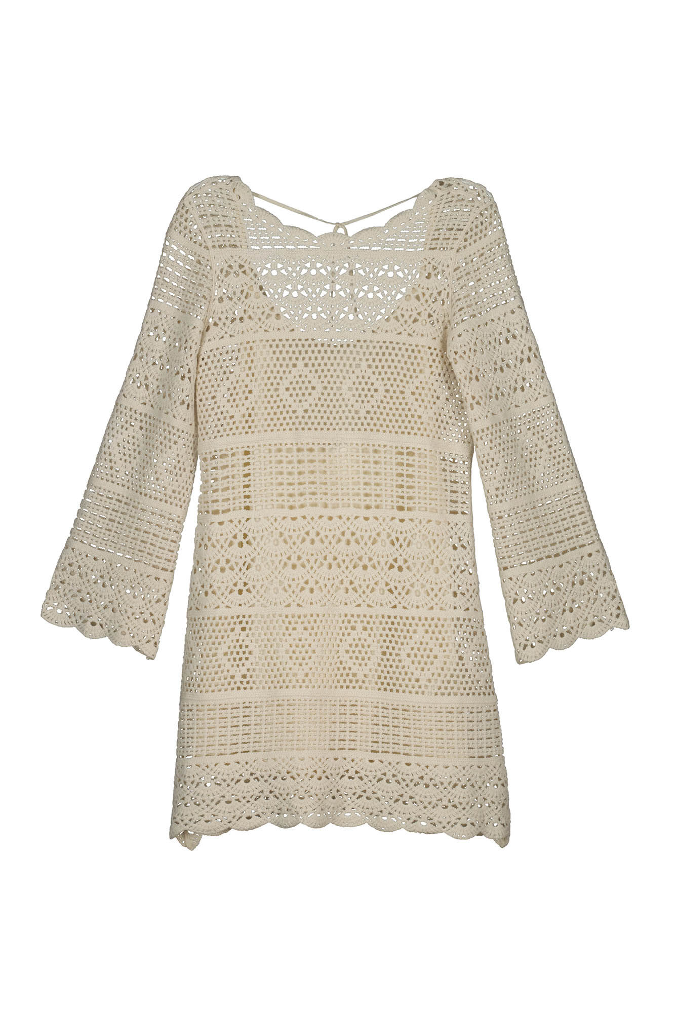 Vestido de crochê com decote nas costas - Marrom