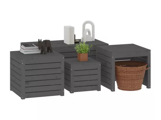 Ensemble de boîtes de jardin 4 pcs gris bois de pin massif