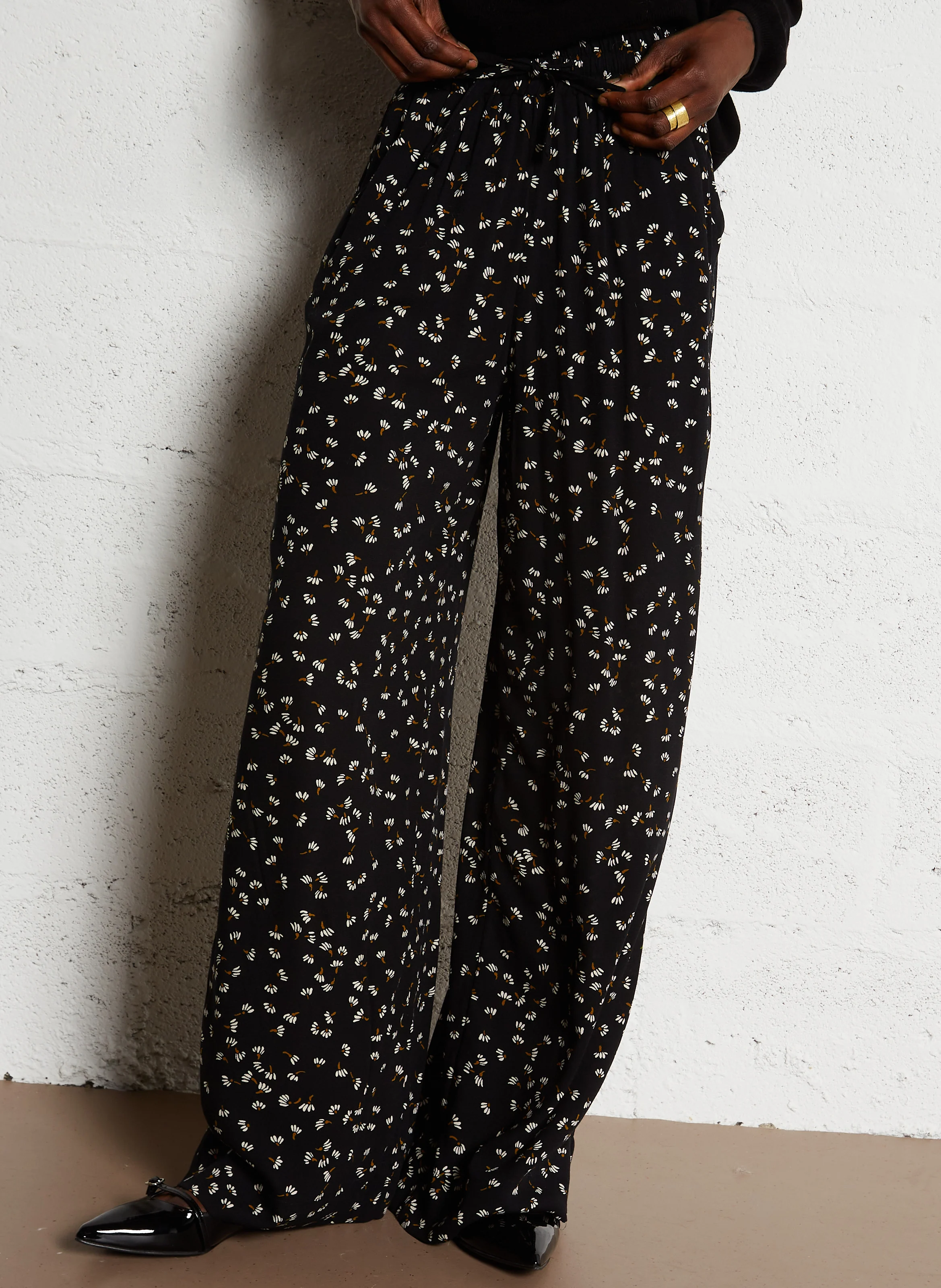 VALBERT - Pantalon large imprimé | Noir