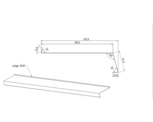 Zambelli dakrandplaat koper met sponning 2000 x 180 x 0,6 mm