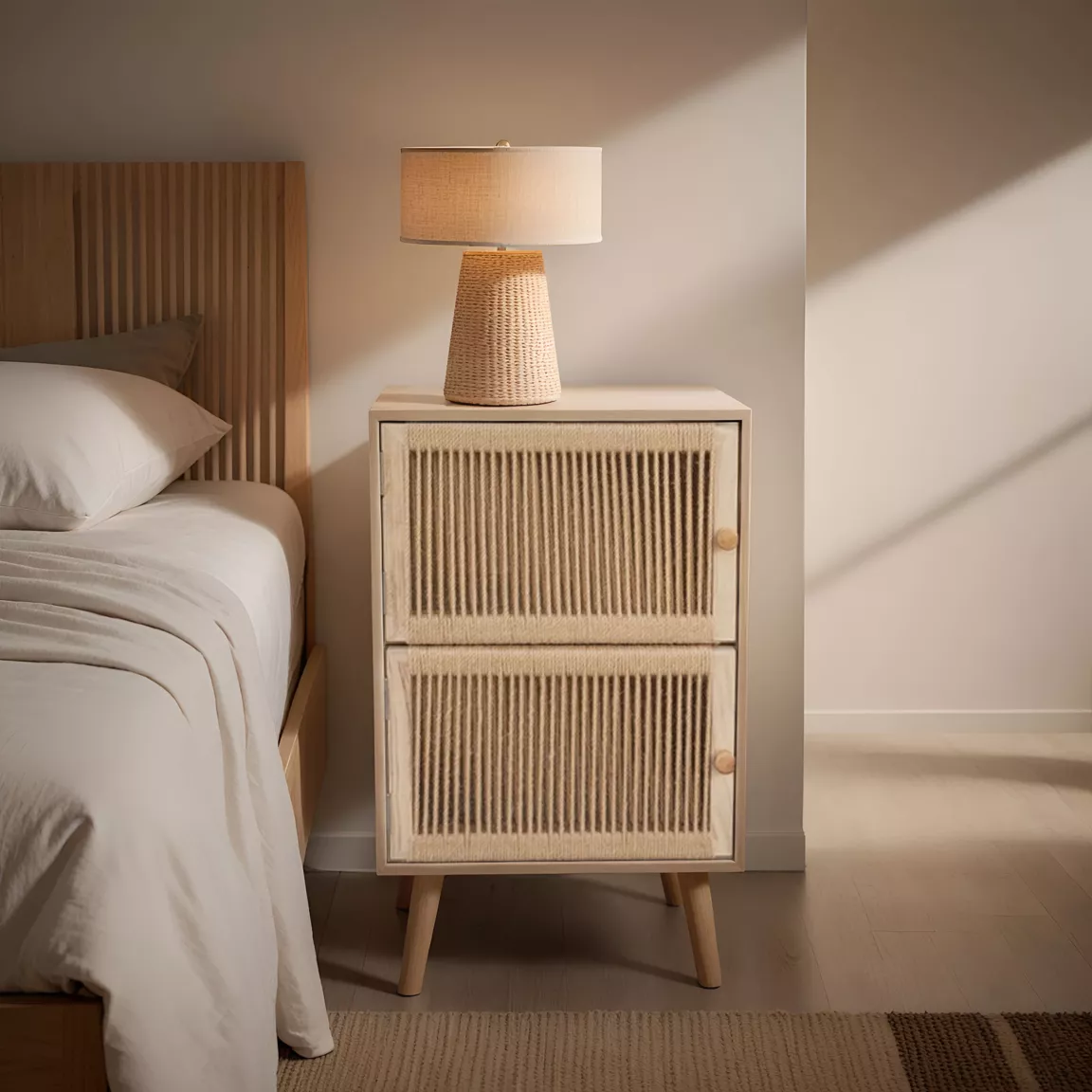 Table d'appoint bois et corde de chanvre (H65 cm) Double Manille Beige
