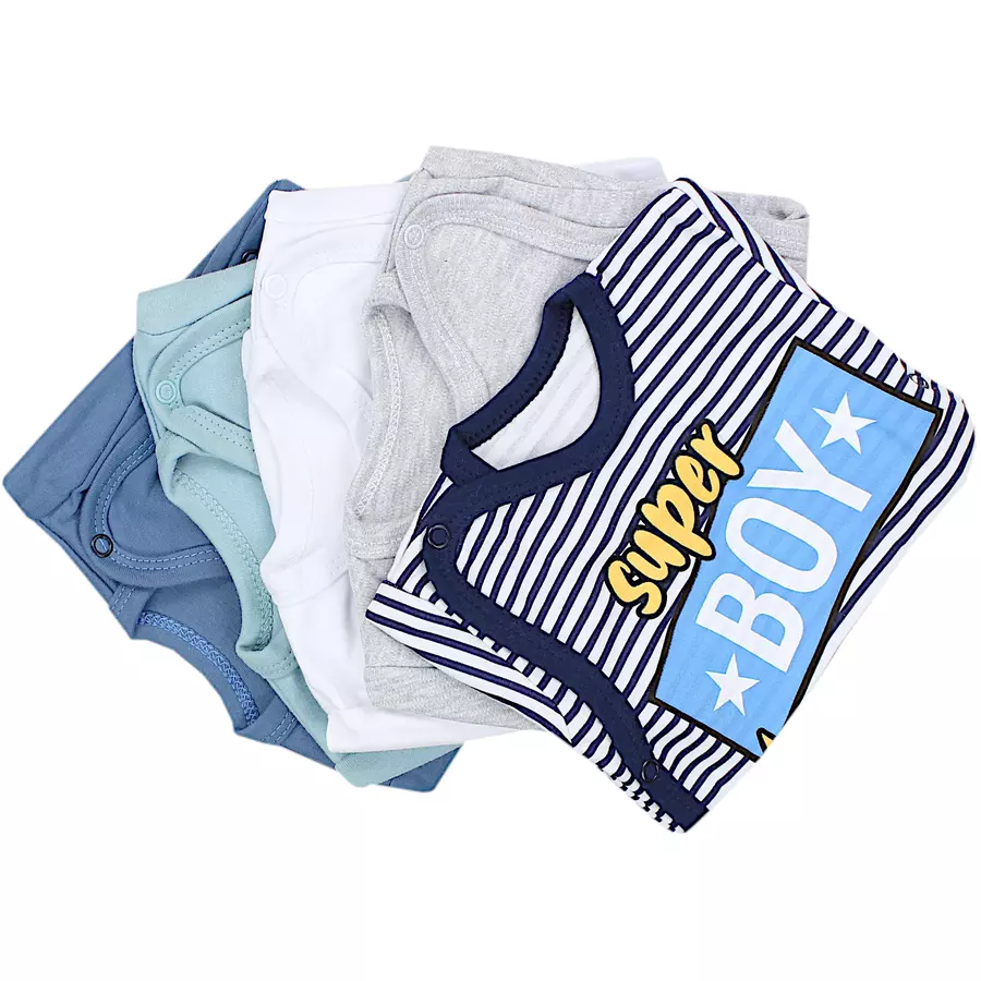 TupTam Baby Jungen Kurzarm Wickelbody 5er Set weißgrau