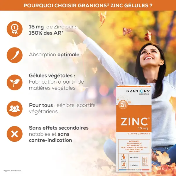 Granions Zinco 15mg - Embalagem com 2 x 60 cápsulas