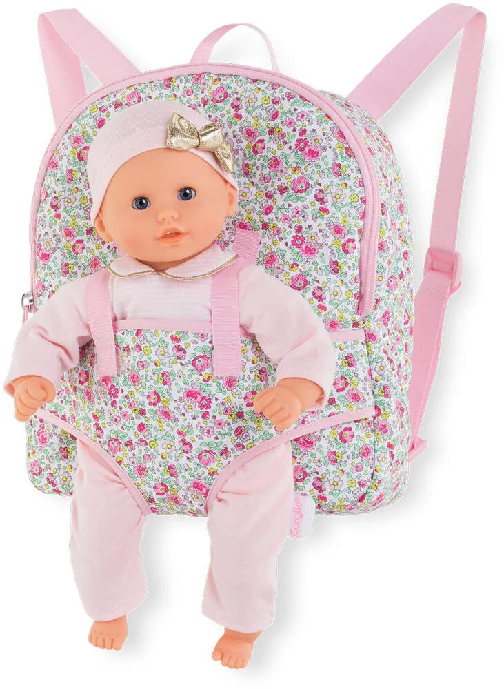 BB30 - SAC A DOS PORTE-POUPON FLEURI POUR POUPON 30 CM - COROLLE ACCESSOIRES