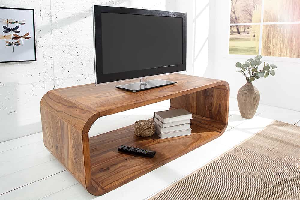 Massivholz Couchtisch CUBUS 100cm braun Sheesham stone finish TV-Board Retro Design