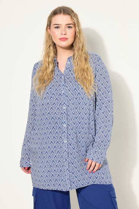 Hemdbluse, Boxy Shape, grafischer Print, Hemdkragen, Langarm