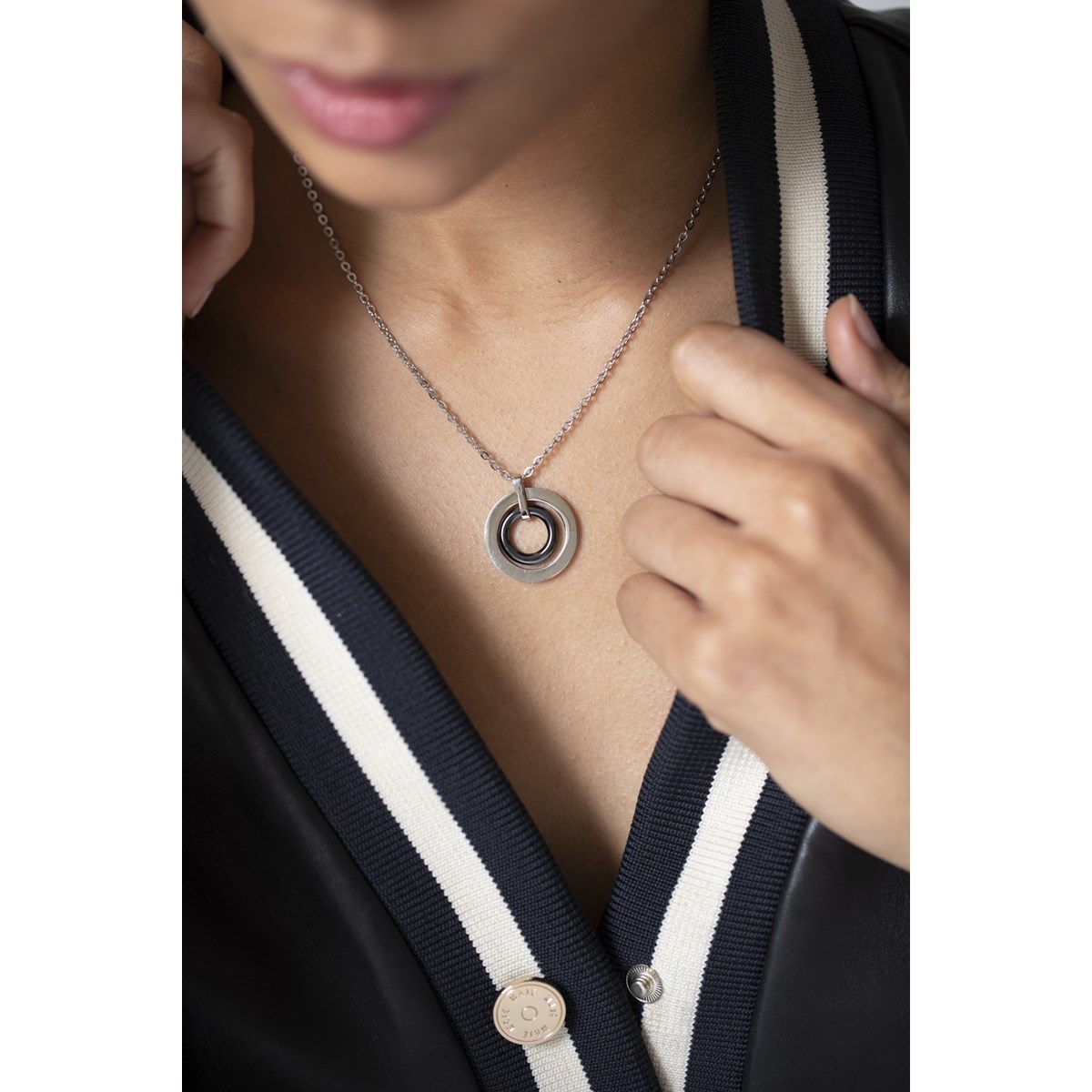 Collier mono-motif en Acier 316L et céramique - blanc brillant