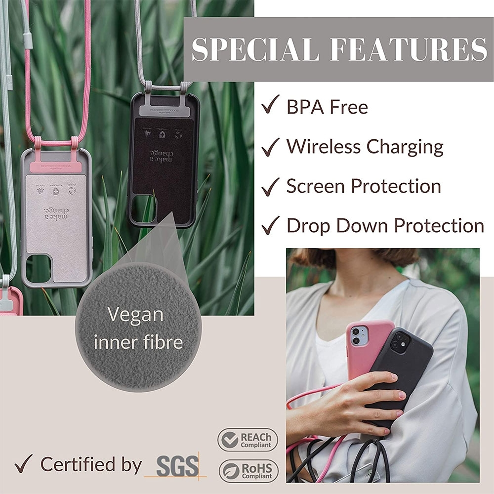 iPhone 13 Pro Max Necklace ChangeCase Antimikrobielle Schutzhülle Vegan Biologisch Abbaubar   Abnehmbare Handykette (CHA097) - Schwarz