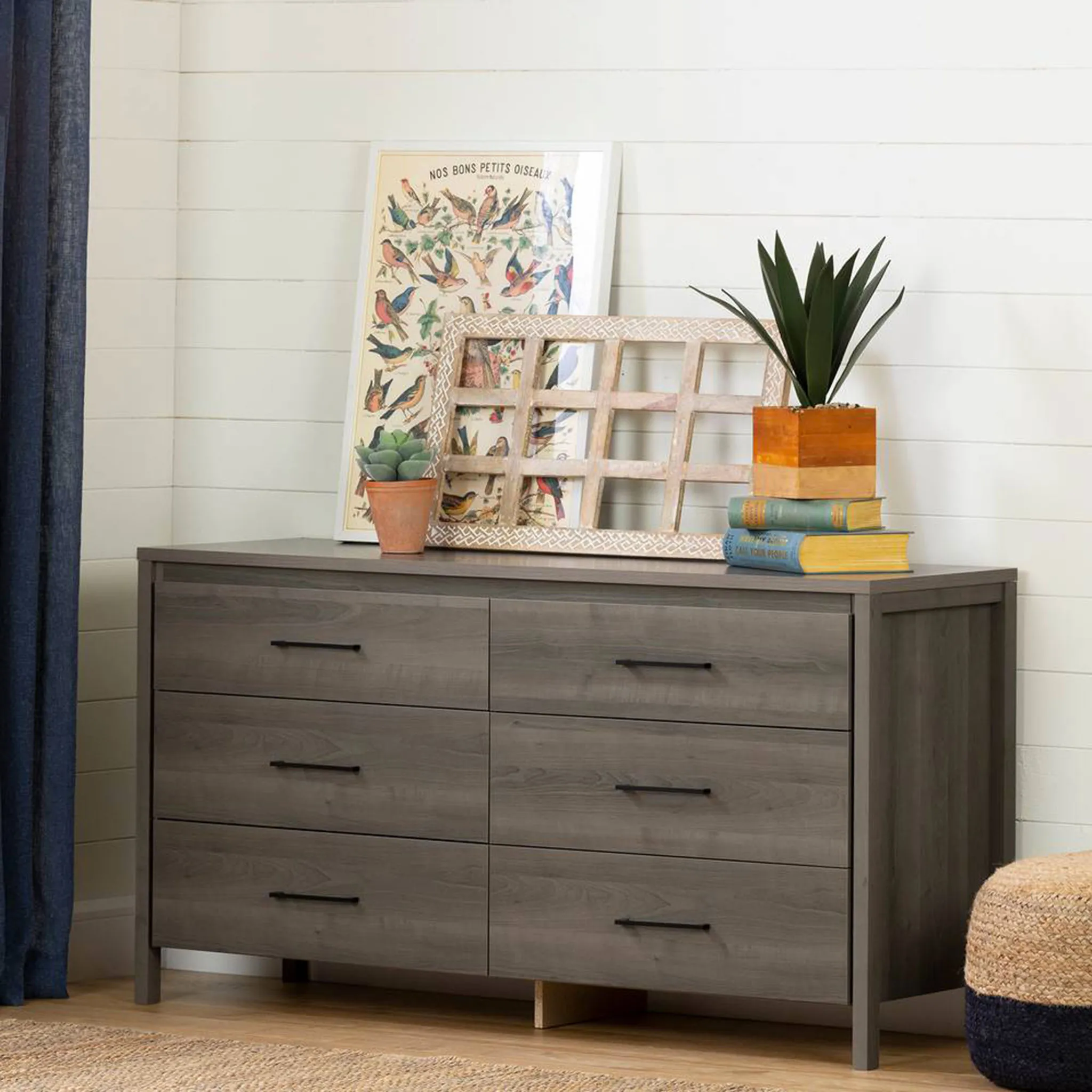 South Shore Bureau Double 6 Tiroirs Gravity - Érable Cendré
