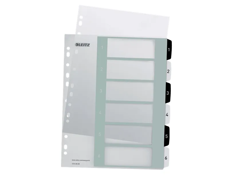 Leitz WOW Extra Wide - Deler - 6 dele - præ-trykt: 1-6 - for A4 (210 x 297 mm) - sort, hvid