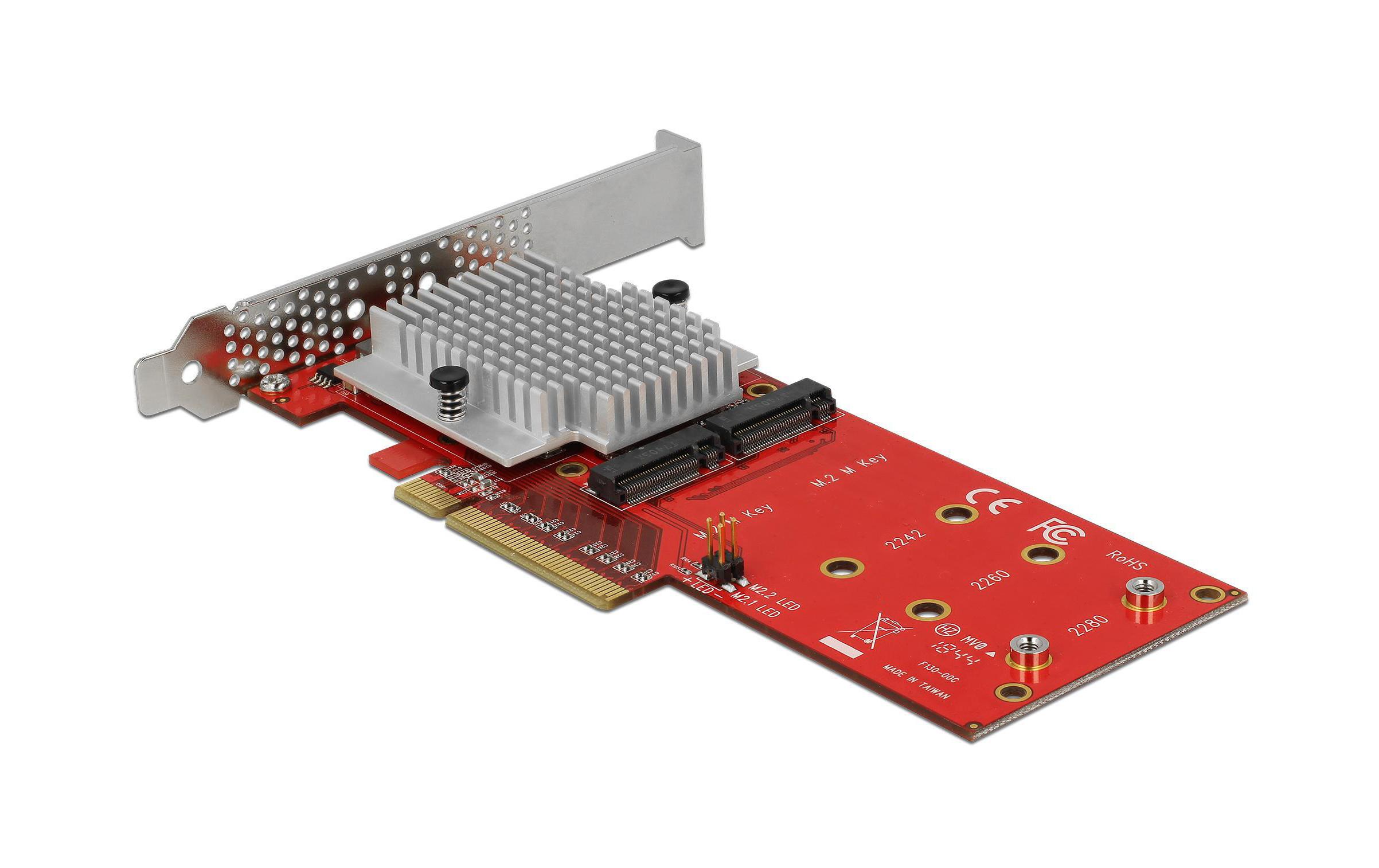 Host Bus Adapter 2x NVME M.2 SSDs, PCI-Ex8, bootfähig<br>Delock PCI Express x8 Karte zu 2 x intern NVMe M.2 Key M – Low Profile Formfaktor
