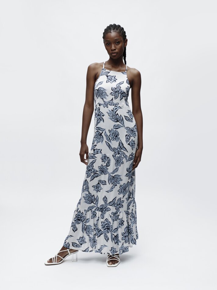 Vestido longo estampado - Azul
