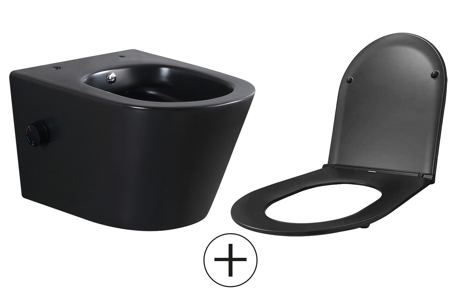 Mueller Afesta randloos toiletpot met bidetsproeier warm/koud en platte softclose zitting zwart mat