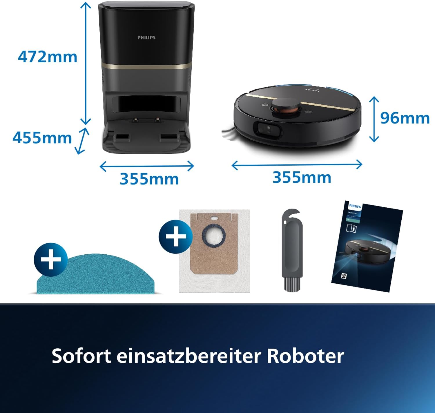 Philips HomeRun 7000 Serie Roboter-Staubsauger und Wischmopp–Ultra-starke 5000 Pa Saugleistung, Automatische Entleerungsstation, Vibrationsmopp, 180 Min Laufzeit, Intelligente App-Steuerung(XU7100/01)