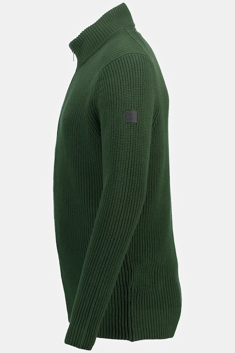 Strickjacke, kerniger Rippstrick, Stehkragen, Zipper