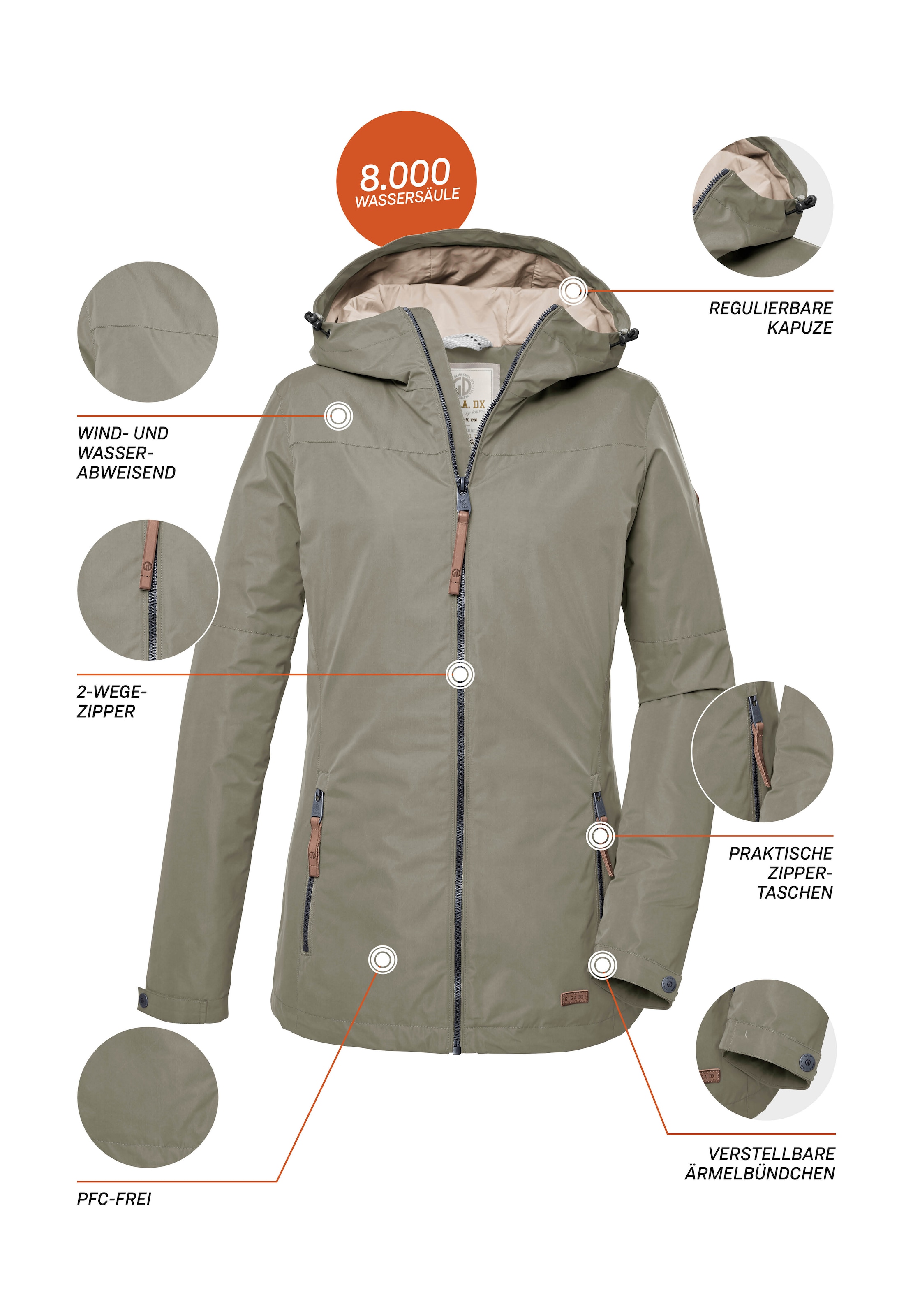 G.I.G.A. DX by killtec Funktionsjacke »GS 18 WMN JCKT« Wasserabweisende Jacke mit Kapuze, Kinnschutz und viel Stauraum