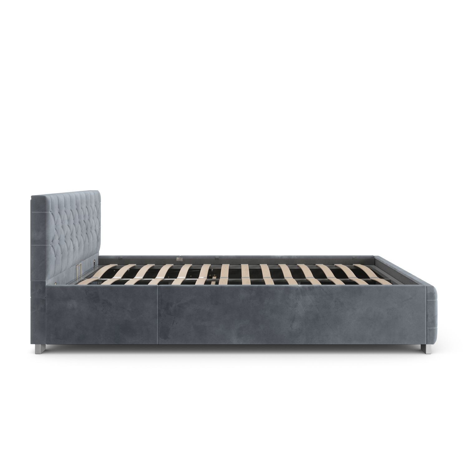 Juskys Polsterbett Nizza 120x200 cm – Matratze, Stauraum & LEDs - Samtbezug mit Steppung - Grau