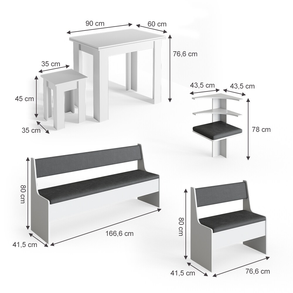 Vicco Eckbankgruppe Roman Weiß 210x120cm Esszimmergruppe Eckbank Sitzgruppe
