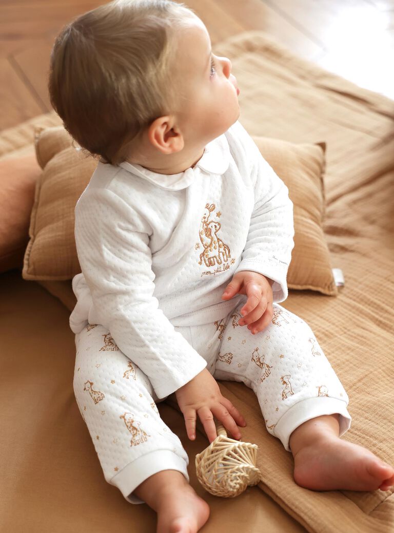 Ensemble haut et pantalon en tubique écrue